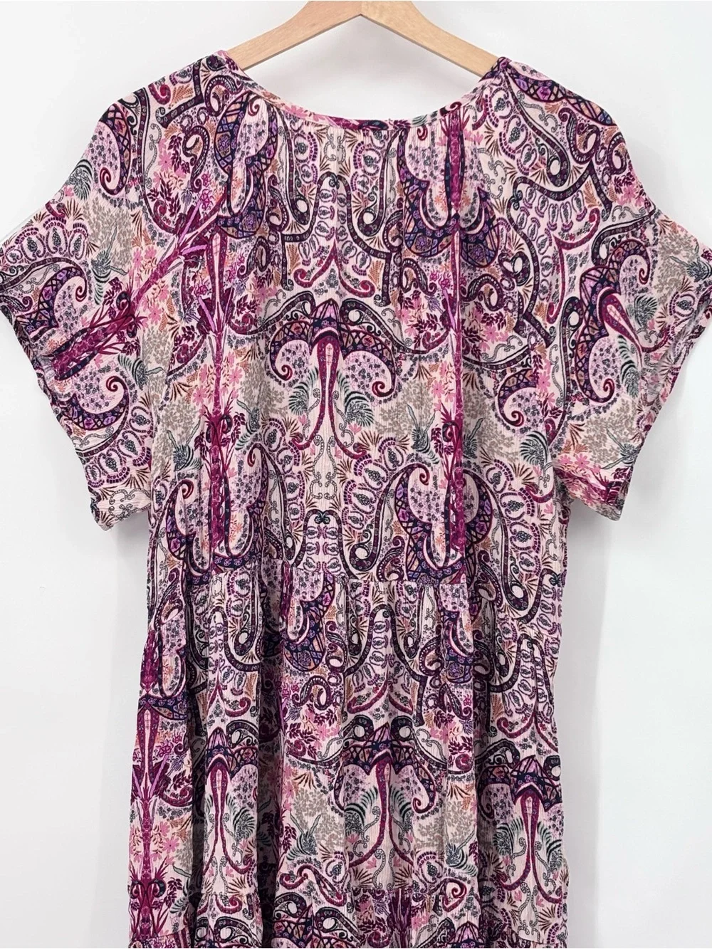 Knox Rose Paisley Babydoll Dress XXL Purple Red Multi Tiered Mini Boho pockets - Picture 6 of 11